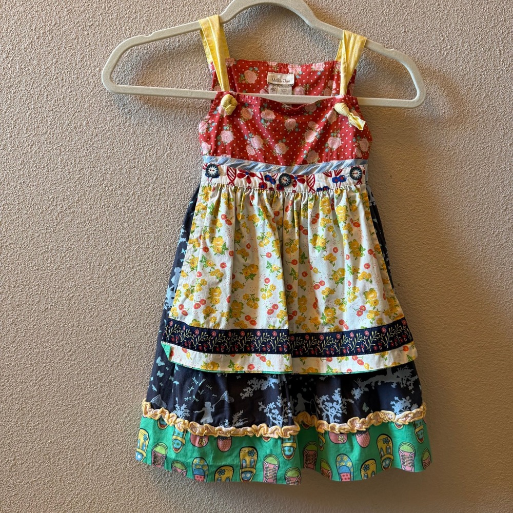 Matilda Jane Girls Knot Dress Size 6 Floral Woodland Patchwork Multi D17106